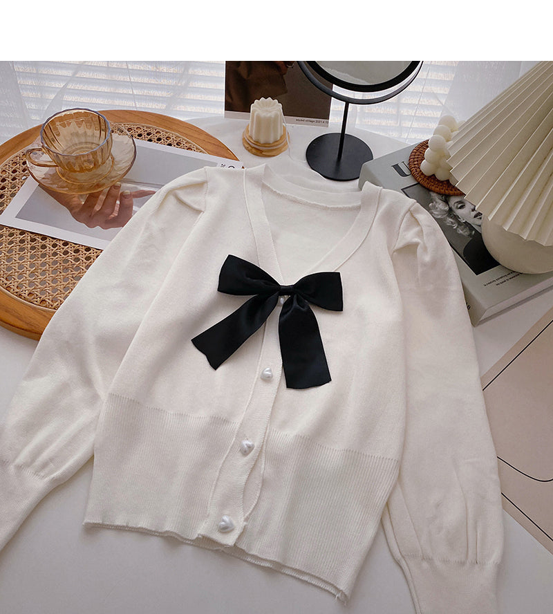 French Lantern Sleeve Sweater bow top  6474