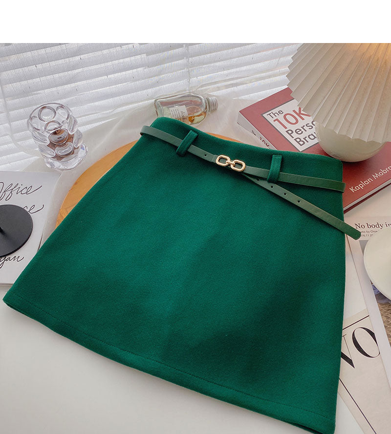 Korean version simple temperament shows thin a-word high waist skirt  5534