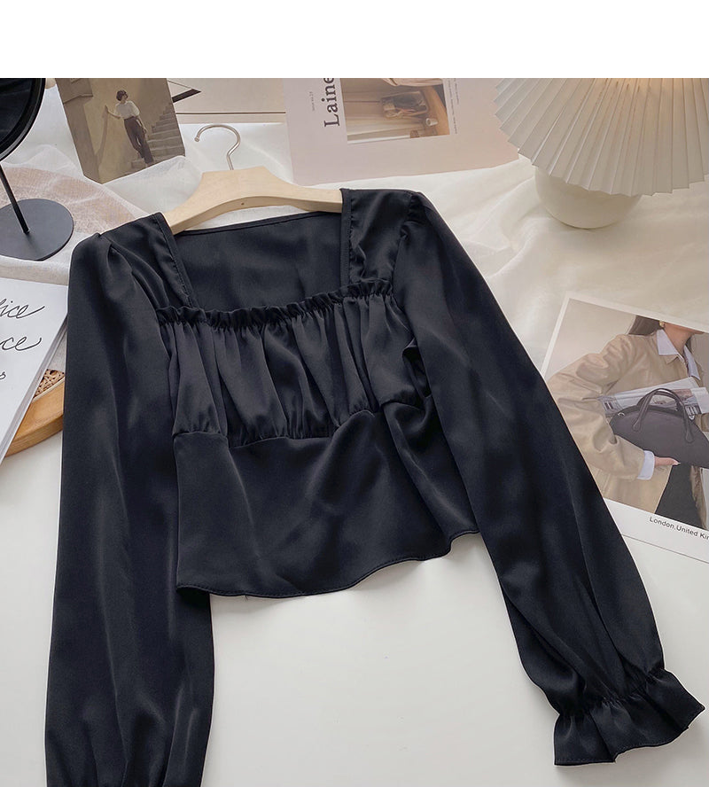 French Vintage Square Neck Long Sleeve Shirt  6368
