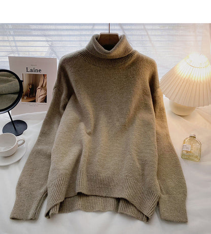 High neck sweater retro minority long sleeve Pullover loose top  6562