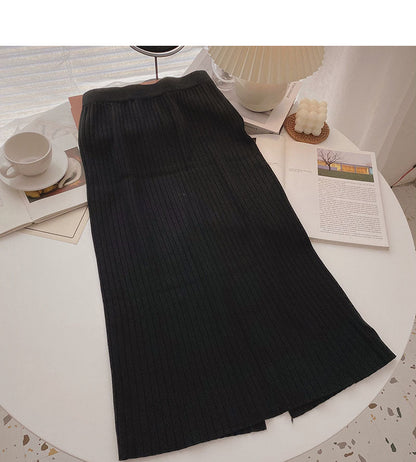 Retro and versatile back split high waist A-shaped thread skirt  5765