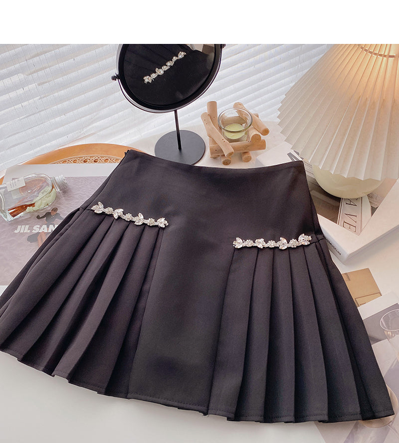Korean diamond inlaid chain design foreign style high waist skirt  5656