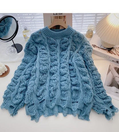 New Korean version lazy and fashionable loose hole long sleeve top  5900