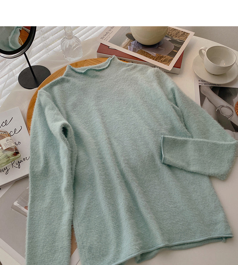 Korean half high collar versatile candy colored bottomed sweater  6557