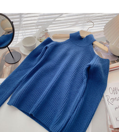 Women's slim off shoulder long sleeve sweater design  5946