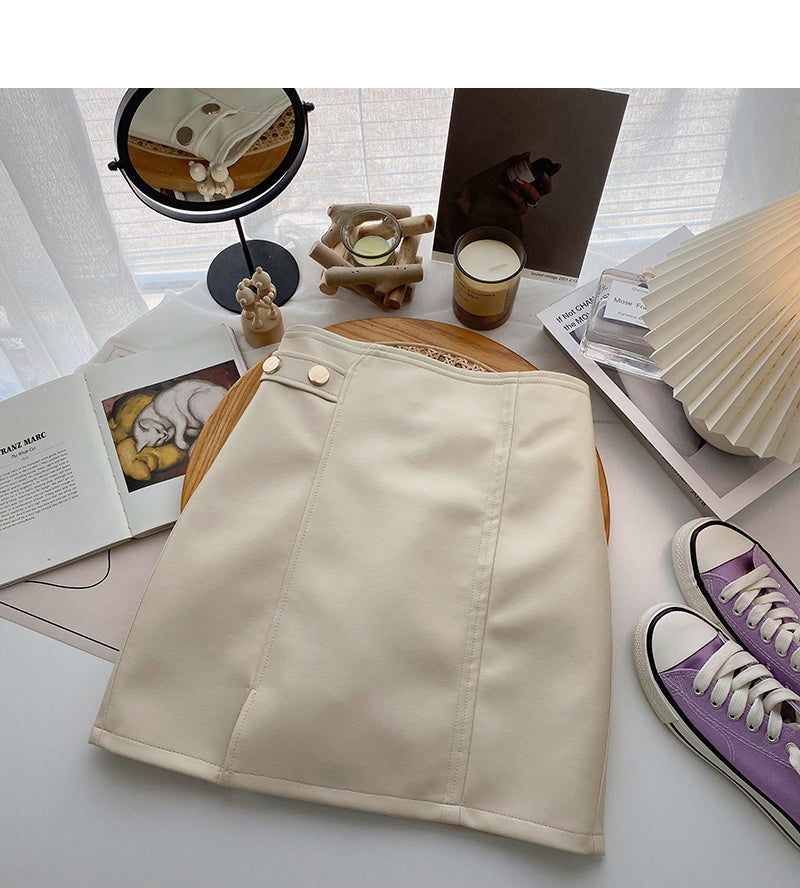 Korean solid color versatile fashion high waist PU leather bag hip skirt  5520