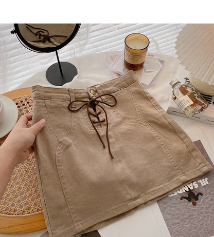 Korean bandage high waist design hot girl Hip Wrap denim skirt  5665