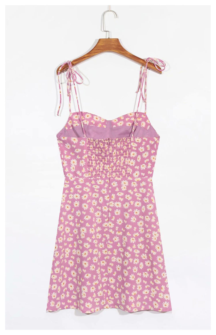 Daisy print A-line suspender dress  7035