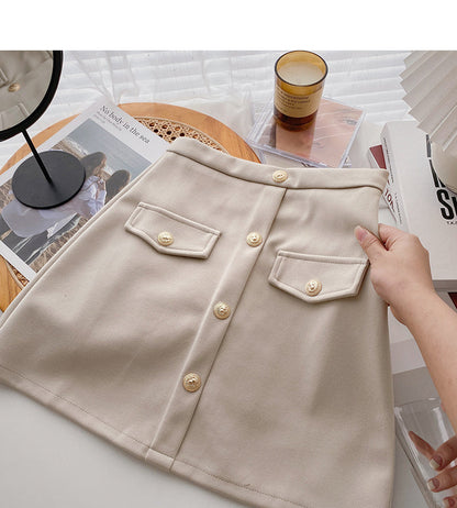 Design sense fashion retro single breasted A-shaped high waist skirt  5526