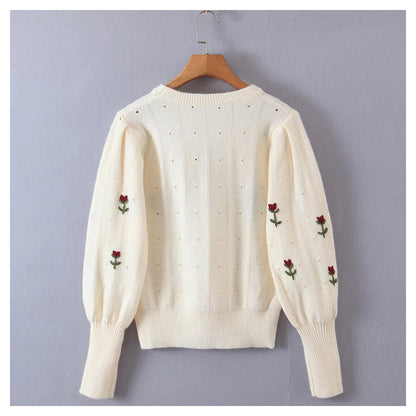 New lazy wind flower embroidered round neck Pullover Sweater  7435