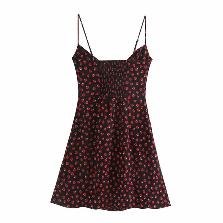 French minority retro girl rose broken flower thin high waist suspender skirt  7125