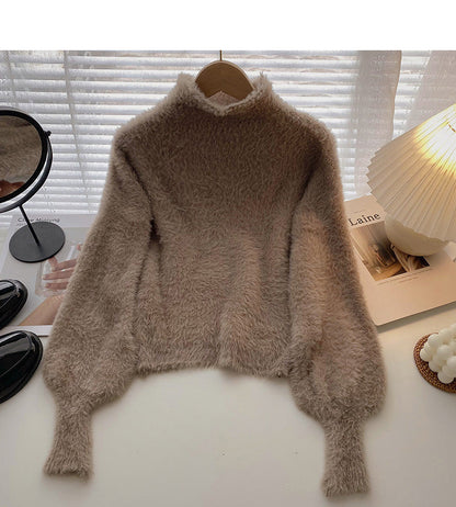 Korean style slim high collar Lantern Sleeve Blouse  5938