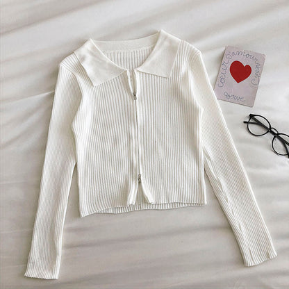 Women's fashion Lapel long sleeve short open navel sweater  6544