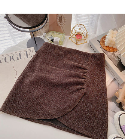 Versatile fashion retro irregular pleated high waist skirt  5577