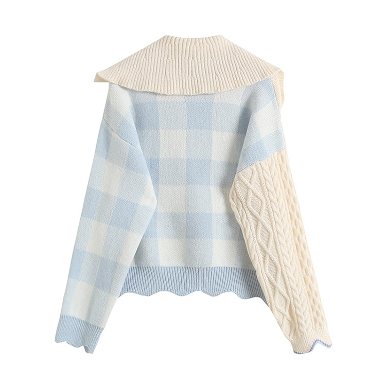 Vintage soft stitched Plaid polo sweater  7481