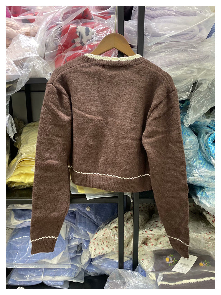 Embroidered sweater cardigan loose open navel sweater coat female  7317