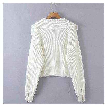 Versatile large lapel zip Pullover Sweater  7283