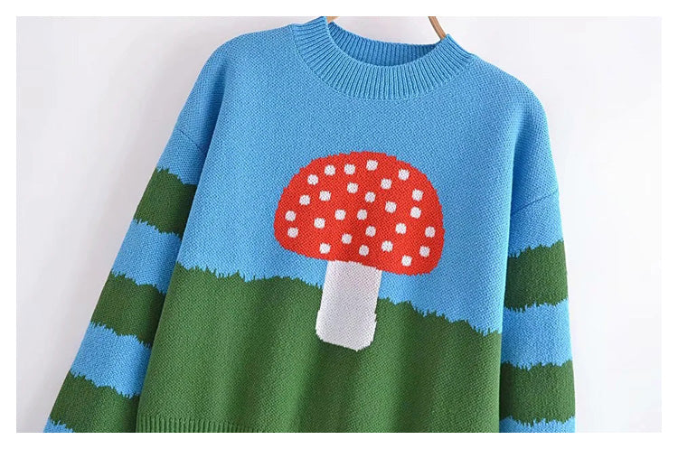 New jacquard mushroom knitted stripe long sleeve sweater  7289
