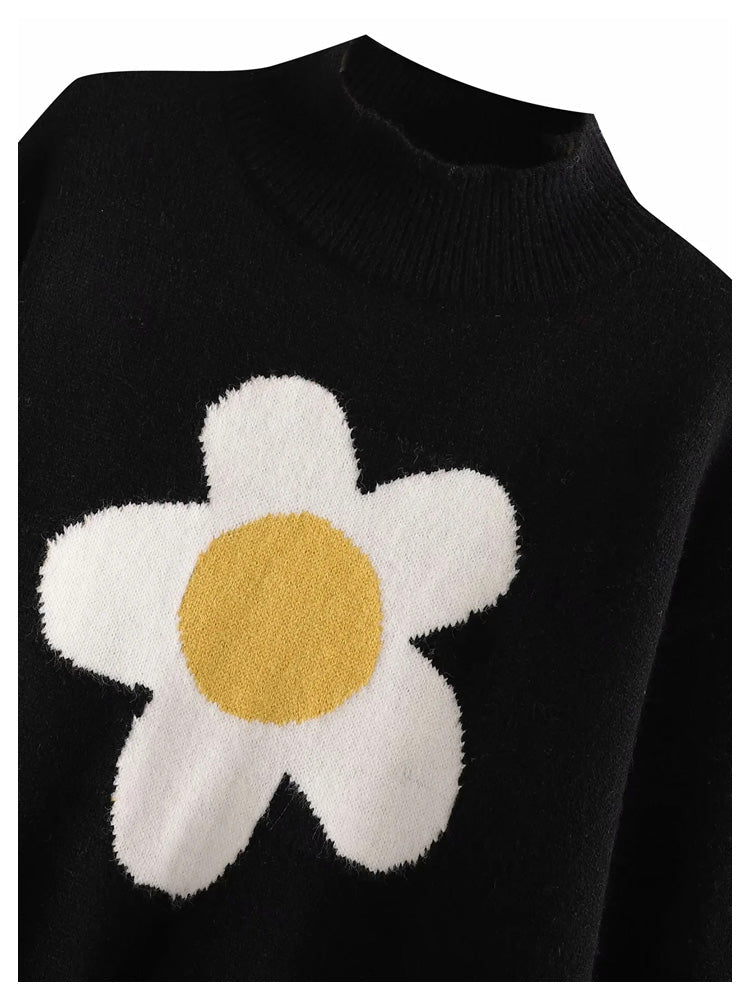Round neck jacquard Pullover loose long sleeve knitted sweater top 7243