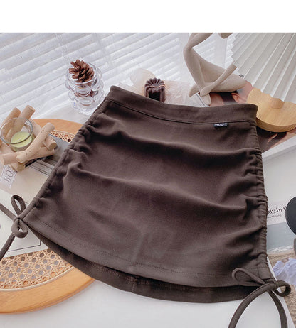 Design sense personality slim drawstring A-line skirt  5601