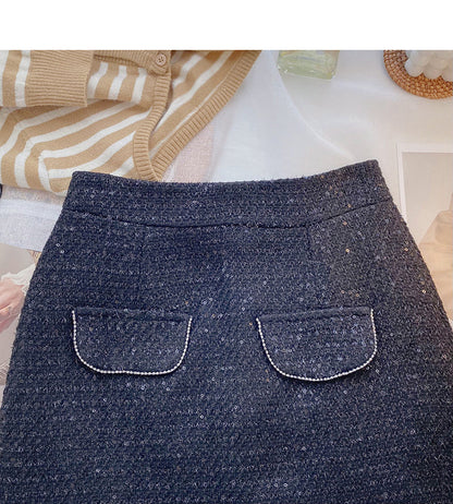 French retro Sequin slim High Waist Hip Wrap Skirt  5551