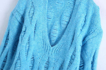 Long sweater with hole decoration  7507
