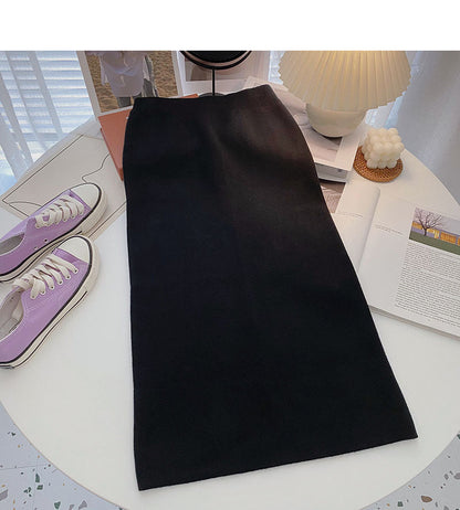 Hong Kong Style thin high waist split A-shaped medium and long skirt  5770