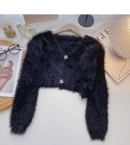 Korean small short V-Neck long sleeve thin temperament top  5950