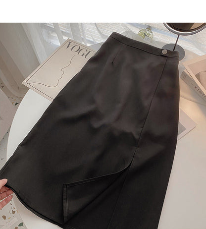 Niche design high waist side split to show the trend of thin medium and long skirts  5726