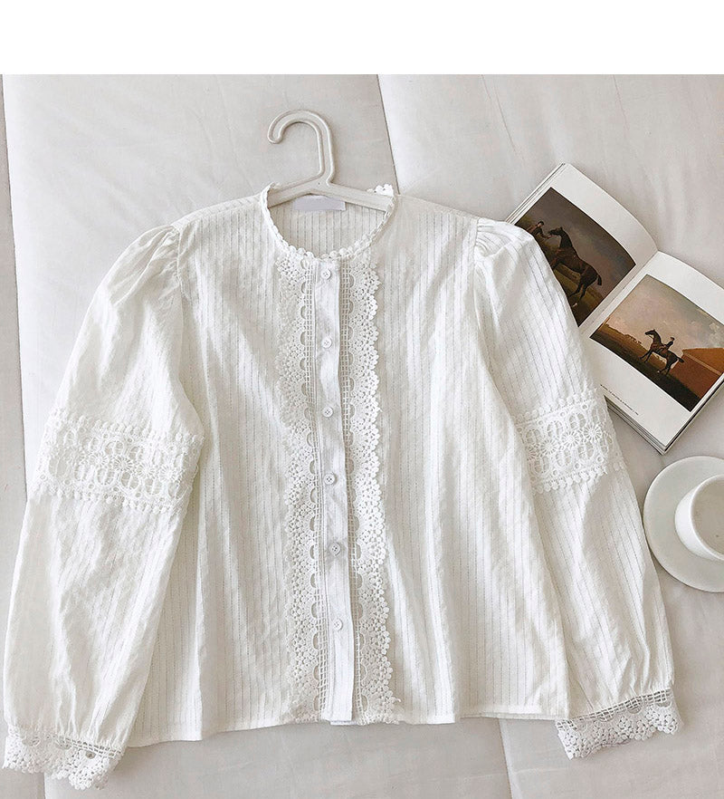 Heavy duty hook design loose French Long Sleeve Shirt  6254