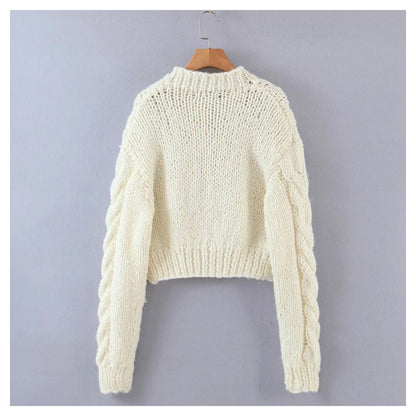 New lazy style round neck single breasted twist sweater  7380