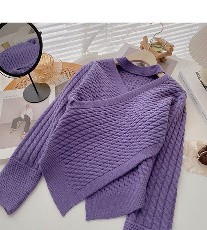 Korean minority design cross V-neck hollow neck top  6188