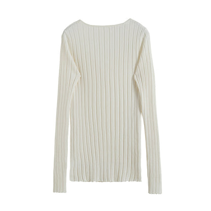 Retro spice girl small V-neck slim pit strip sweater  7204