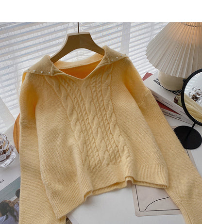 Sweet niche design nail bead V-neck twist long sleeve top  6092