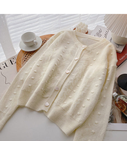 Korean minority sweet lace edge single breasted long sleeved top  5990