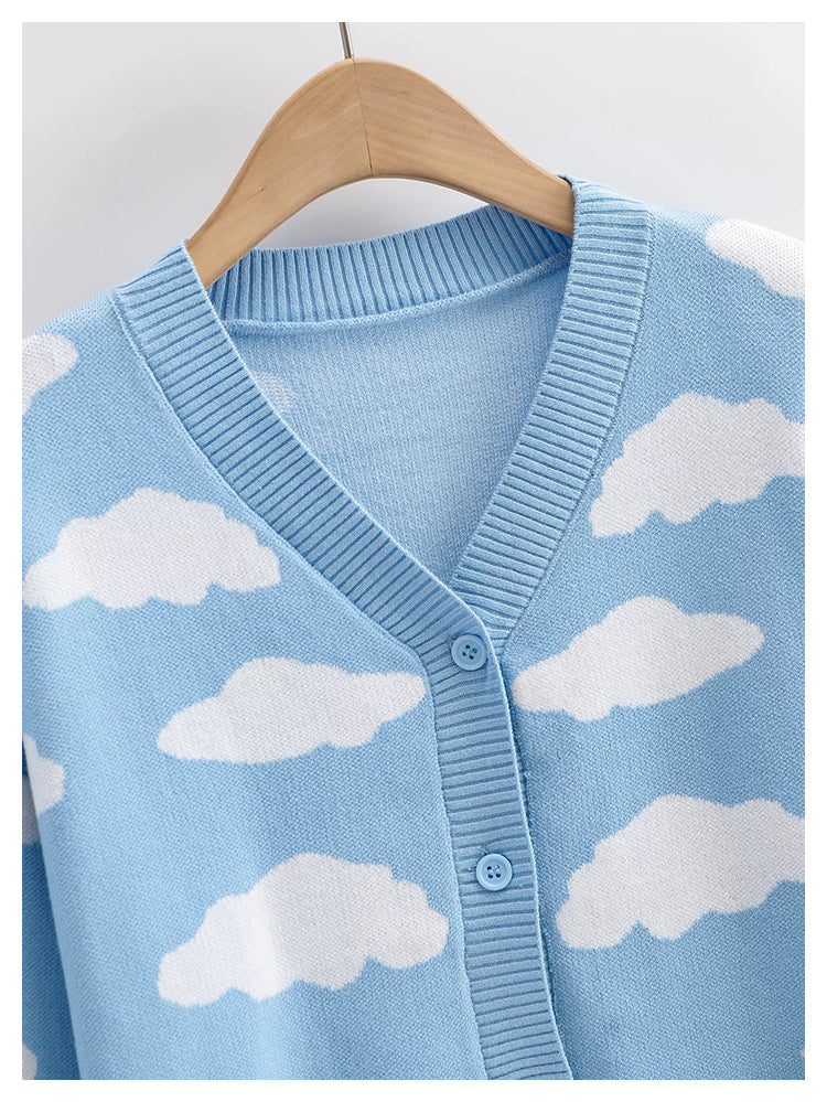 Minority design sense cloud knitted cardigan single breasted sweater coat  7425