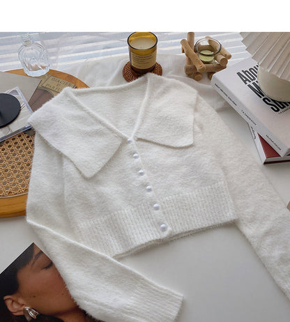 Korean small slim short slim long sleeve single breasted top  5982