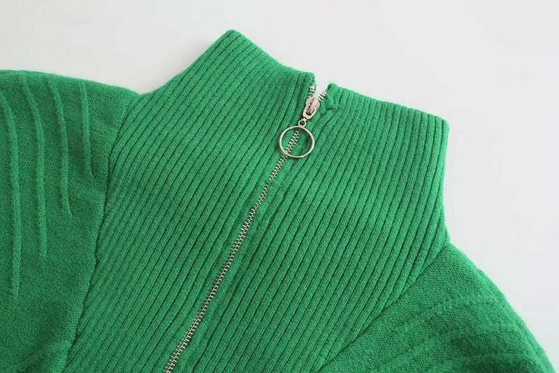Stand collar zipper long sleeve twist loose lazy sweater sweater  7199