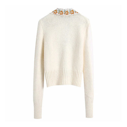 New foreign style retro printed Lapel knitted cardigan sweater  7219