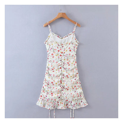 Niche design floral suspender skirt with ruffle trim  7148