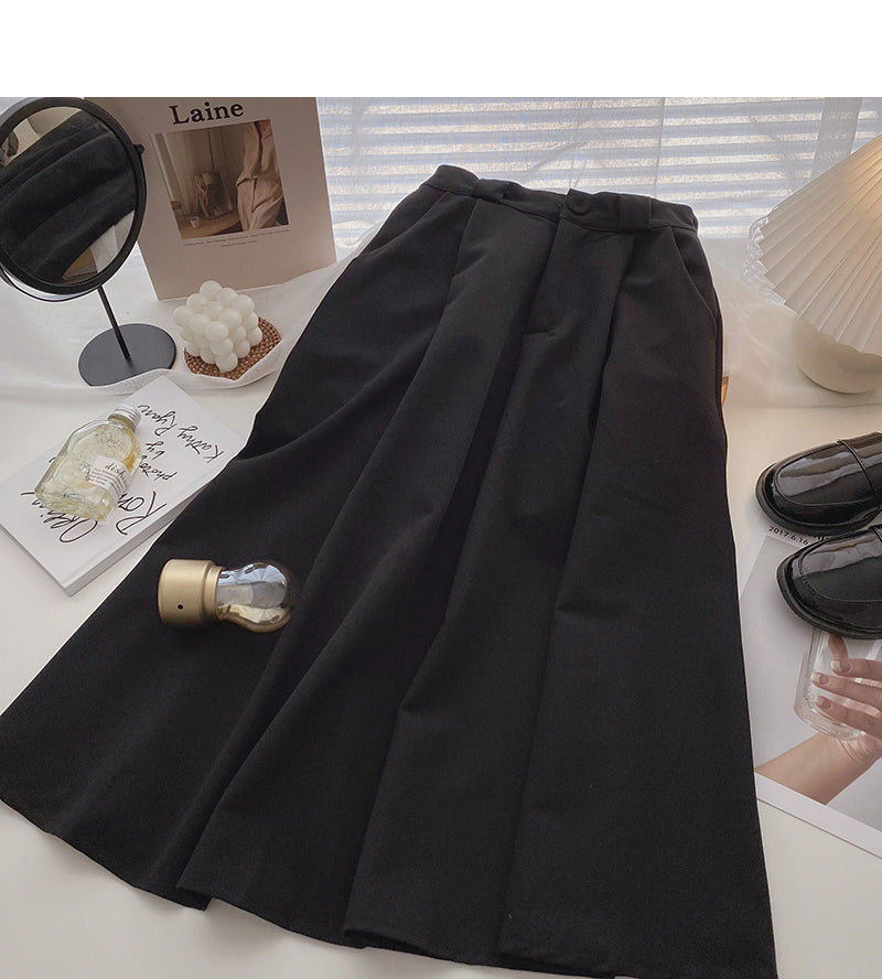 Fashion simple temperament solid color thin ins medium and long skirt  5732