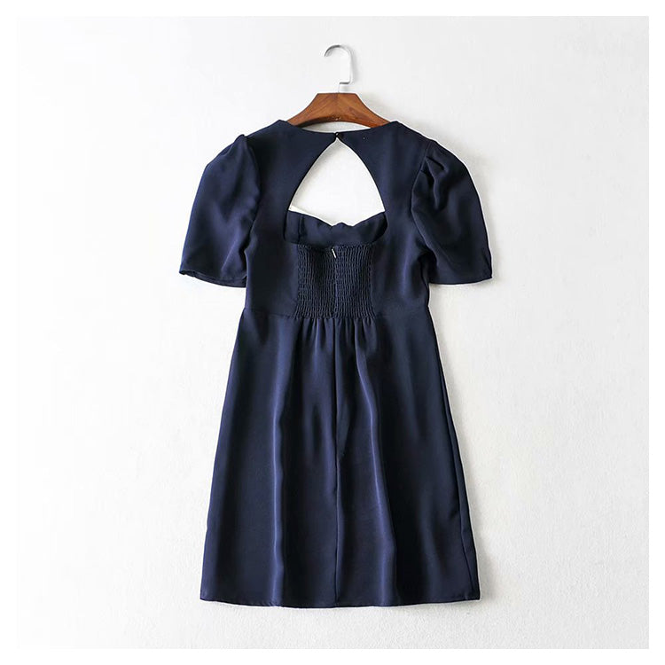 Hepburn little fragrance dress waist closed small man pleated French  7045