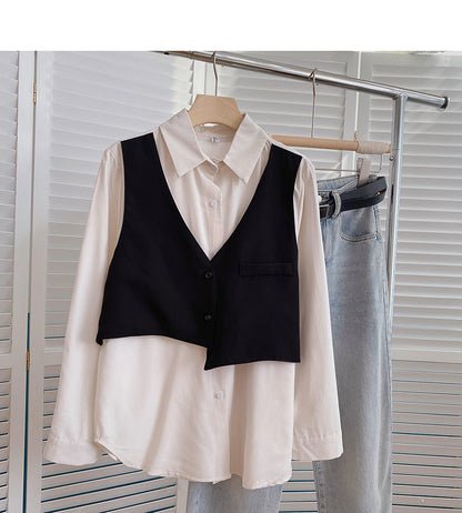 Lazy irregular stitching long sleeve shirt design fake two pieces  6358