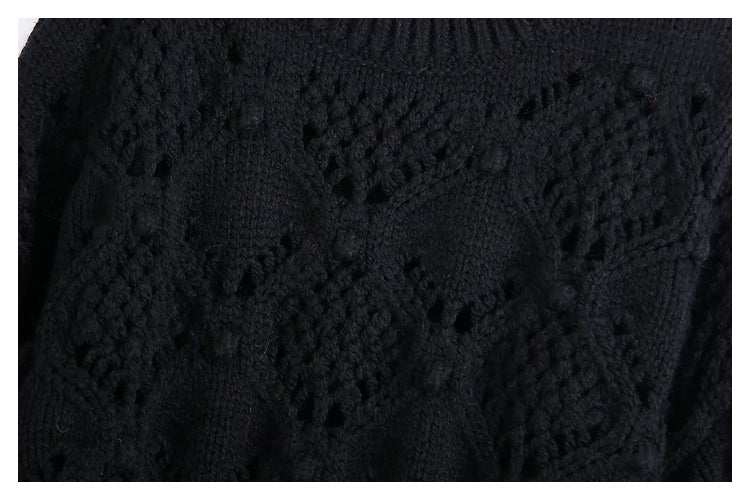 Lazy wind ball decoration eight strand hollow knit sweater  7522
