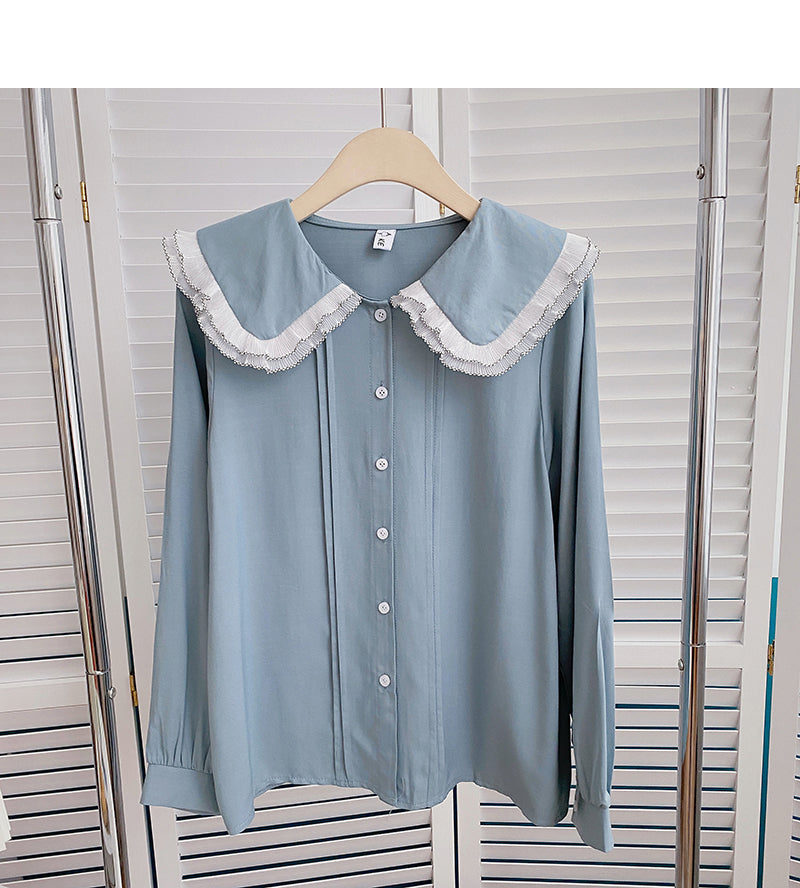 Doll collar lace temperament Long Sleeve Shirt  6410