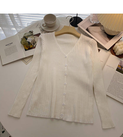 Knitted cardigan women's fashion versatile V-Neck long sleeve top  6558