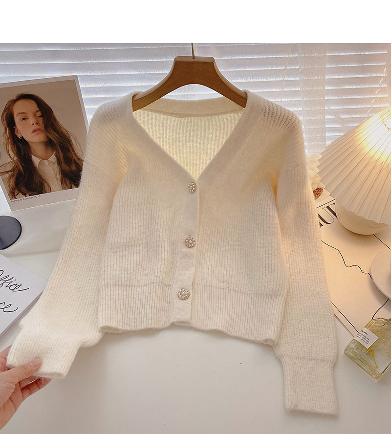 Vintage V-neck slim loose long sleeve knit top  5874