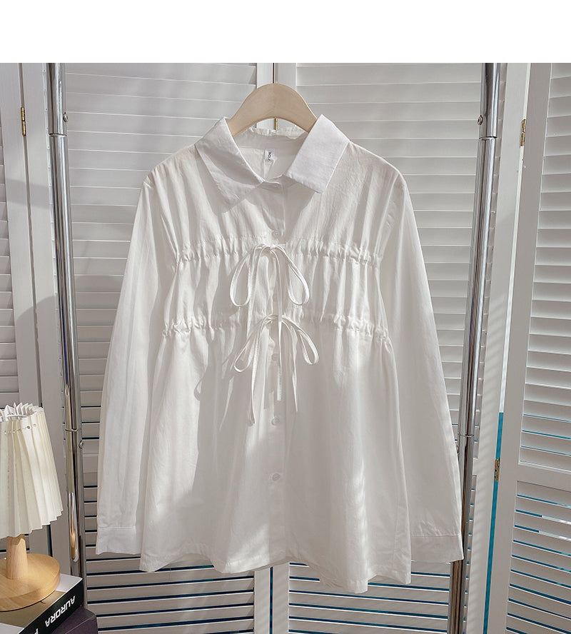Korean solid color foreign style bandage single breasted Lapel top  6381