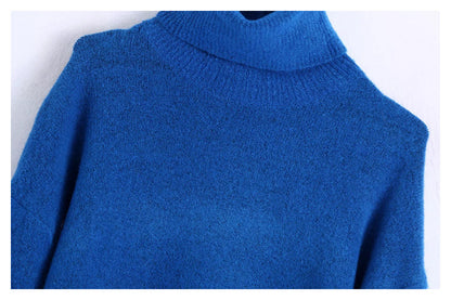 New solid color versatile loose stand collar sweater  7390