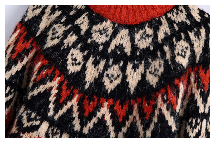 Lazy wind Pullover jacquard wool ball sweater sweater  7475